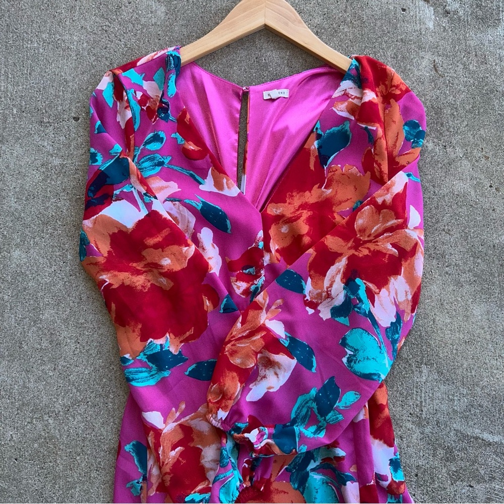 En Creme Sophie Dress Floral Maxi Side Slit Long Sleeve S Small Vibrant - Picture 6 of 8